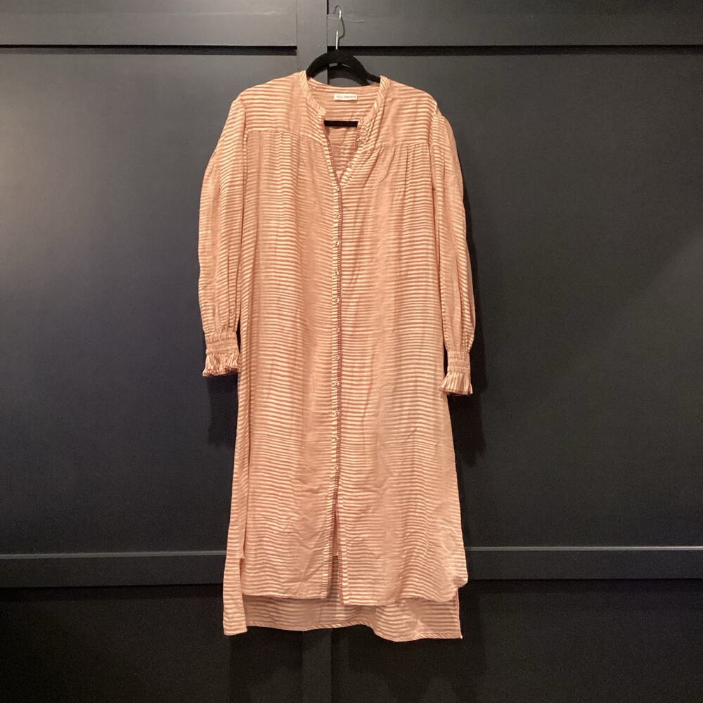 ULLA JOHNSON FIORA long sleeve tie STRIPED fawn tan shirt dress  Size 2 - Picture 3 of 11
